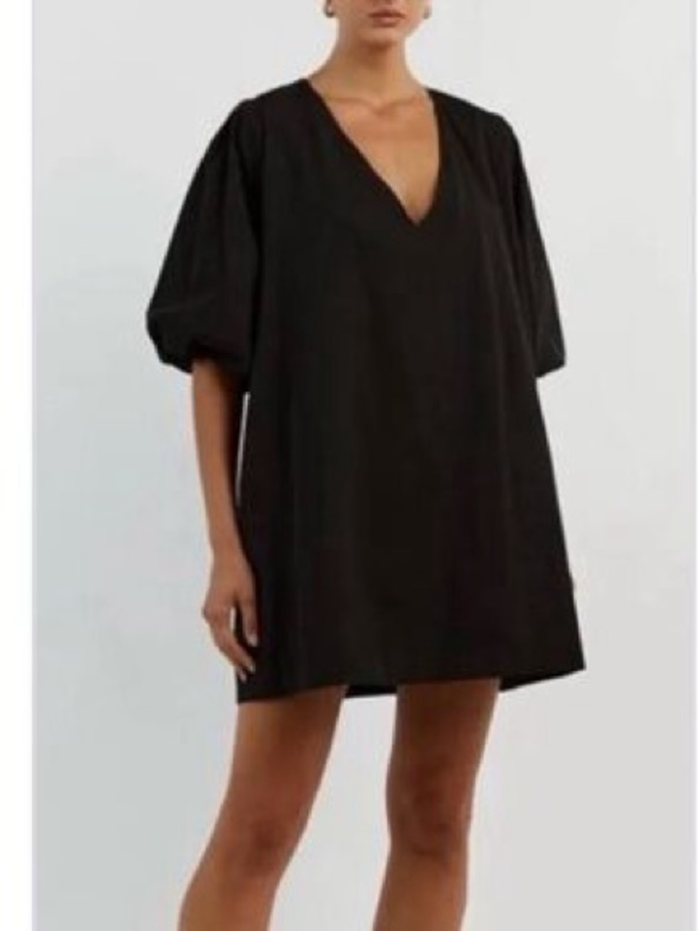 DISSH Black Puff Sleeve A-Line Tunic Mini Dress.